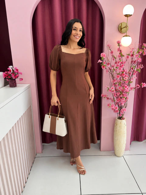 Vestido Ester Marrom chocolate - Moda Evangelica