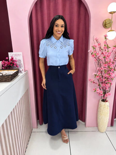 Saia longa Azul Marinho - Moda Evangelica