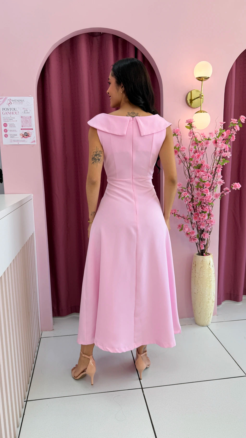 Vestido Midi Flor Rosa