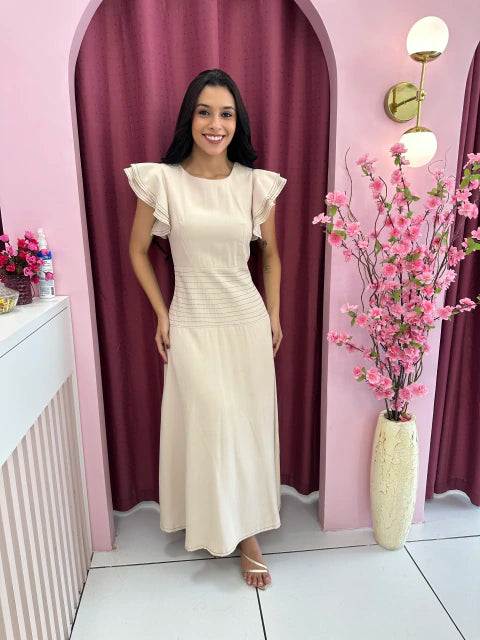 Vestido Lana Bege - Moda Evangelica