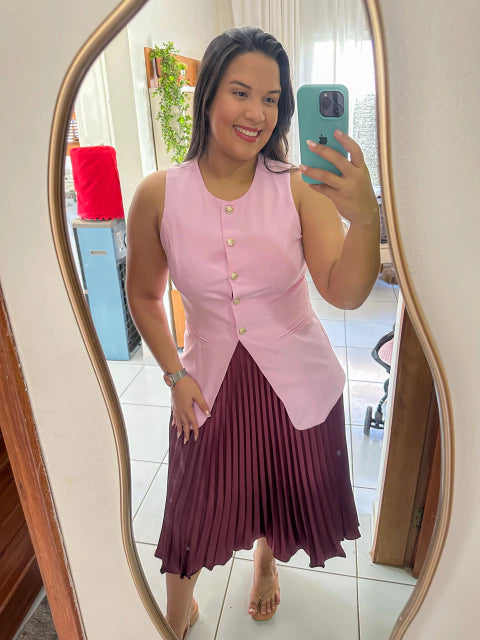 Colete Longo Rosa - Moda Evangelica