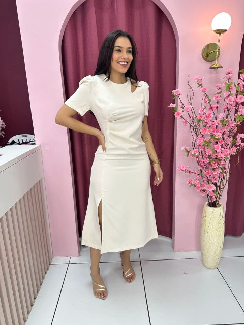 Vestido Tubinho Off white Diagonal - Moda Evangelica
