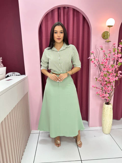 Saia Midi com Cinto Verde - Moda Evangelica